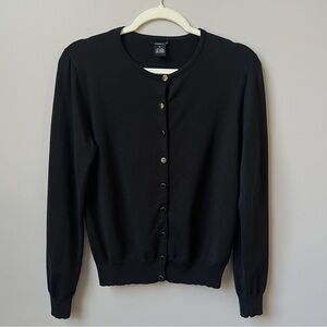 Vintage Cardigan Sweater Women's Medium Black Silk Blend Classic Scandi Elevated